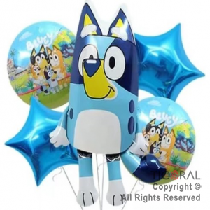 SET DE GLOBOS METALIZADO BLUEY 5 UNIDADES X 1